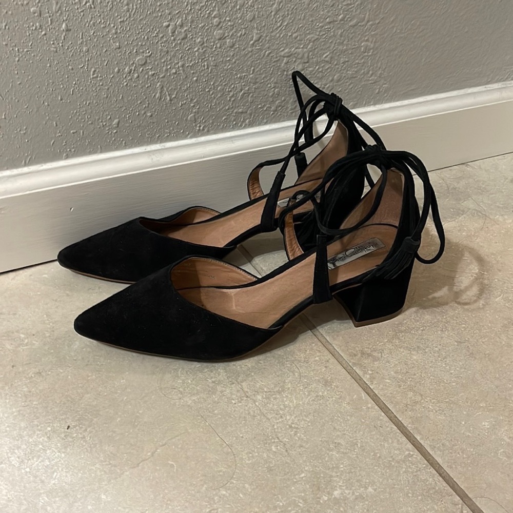 Halogen black suede block heel